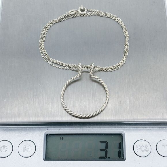 Vintage Sterling Silver 925 Twisted Circle Pendant Necklace 18" - Picture 4 of 4